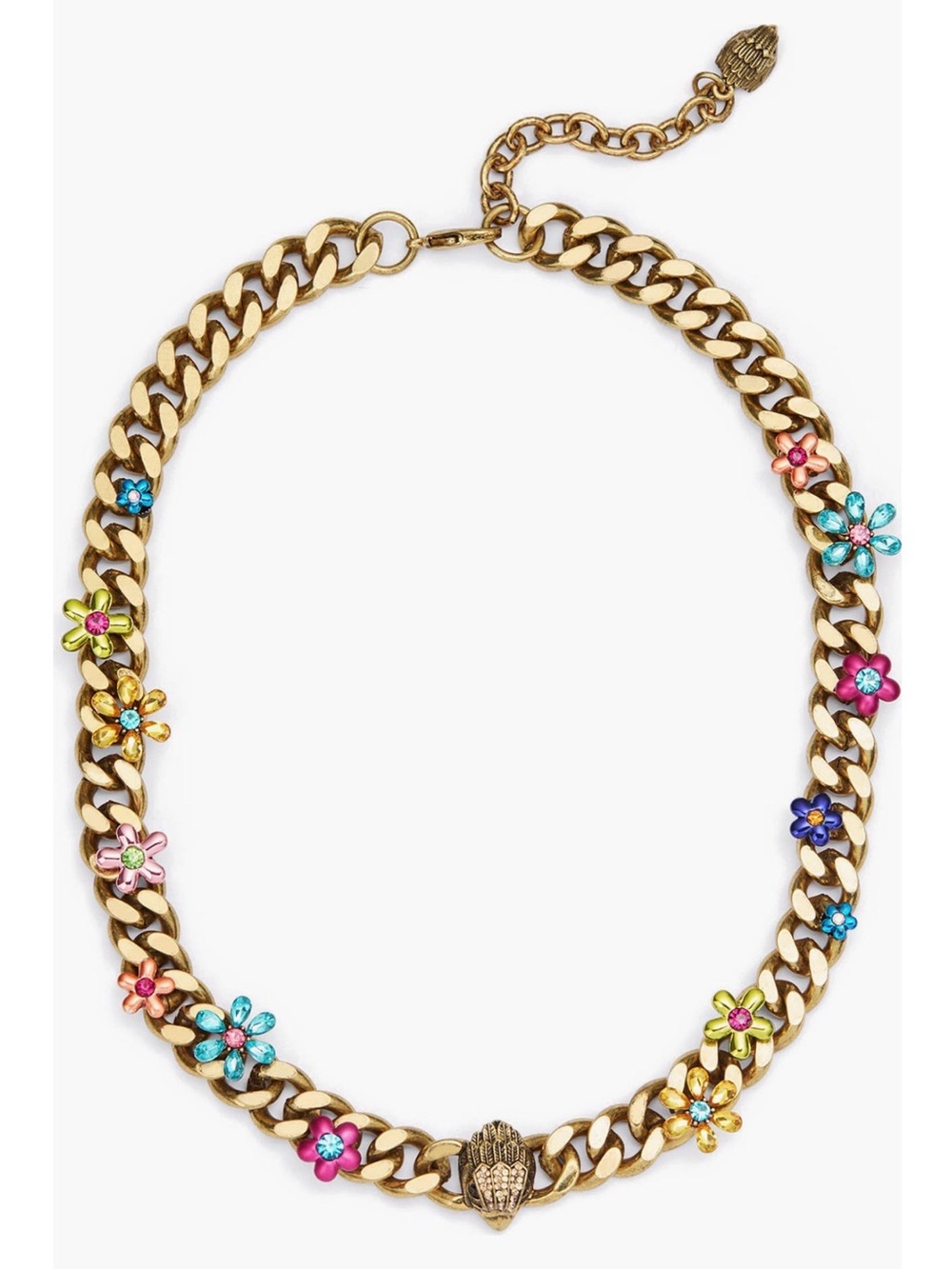 NWT Kurt Geiger Eagle’s Head Floral Curb Gold Chain Collar Necklace